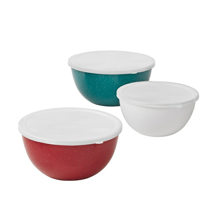 【ウォルマートブランド】パイオニアウーマン エナメル ミキシングボウルセット 蓋付き 6点 The Pioneer Woman 6-Piece Enamel on Steel Mixing Bowls with Lids 【お取り寄せ商品】