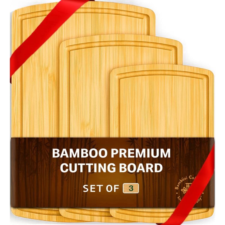 バンブーまな板 ジュース溝・ハンドル付き Wood Cutting Board Set with Juice Groove and Side Handles 【お取り寄せ商品】｜Costopa