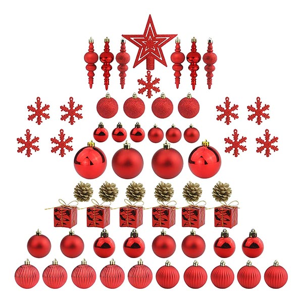 【在庫限り！】60個入り！クリスマスボール バラエティセット Sunnyglade 60ct Red Christmas Tree Ball Ornaments Set Shatterproof Christmas Bling-Bling Hanging Decoration with Hand-held Gift Package for Xmas Tree Holiday Wedding Party (Red) [海外直送]