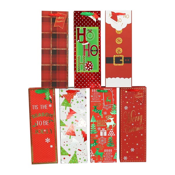 市場 ワインボトル用ギフトバッグ 日本未入荷 7種類のデザイン 手提げバッグ クリスマスラッピングバッグ クリスマスギフト用 7枚セット