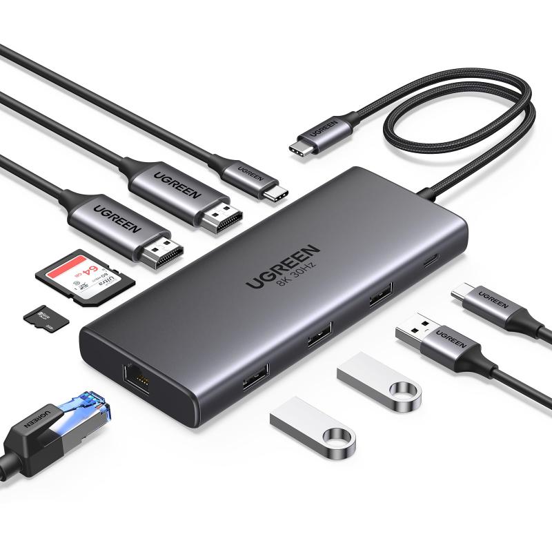 UGREEN Revodok Pro 210 10 インチ 1 USB-C縛ステイション USB cこしき 二つHDMI取りひろげる4K@60サイクル 一応取りひろげる8K@30サイクル USB A *3+ USB-C 5Gbps資料遷らす界面 100W PD手っとり早い申し受ける 1