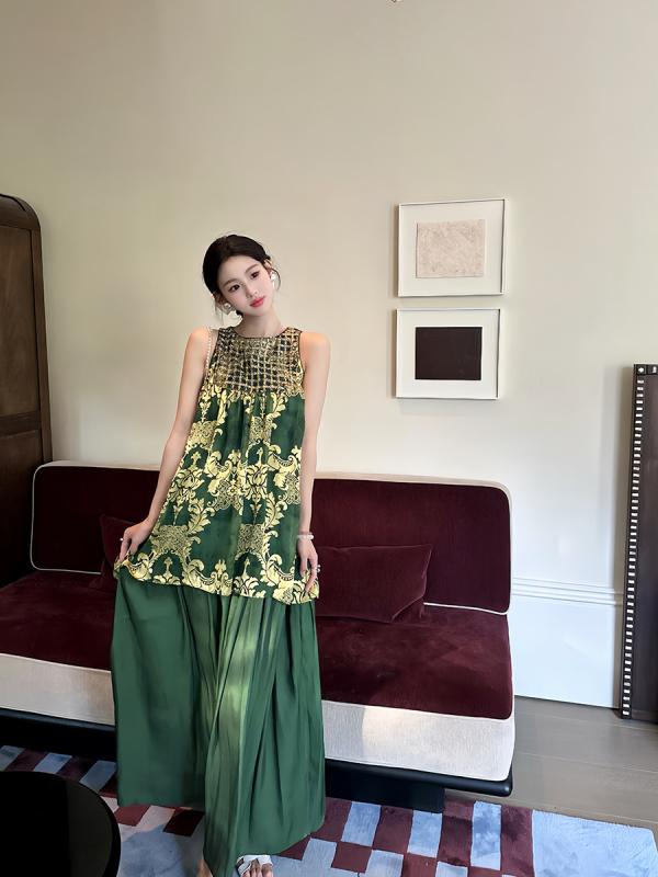 衣装 レディース 今めかしい 瀬戸もの風 ノースリーブ カットジャガード ロング ミモレ丈 A生産ライン 雅びやか 雅びやか 女子らしい お呼ばれ 寄りあい フォーマル 今めかしい 愛くるしげ 春夏