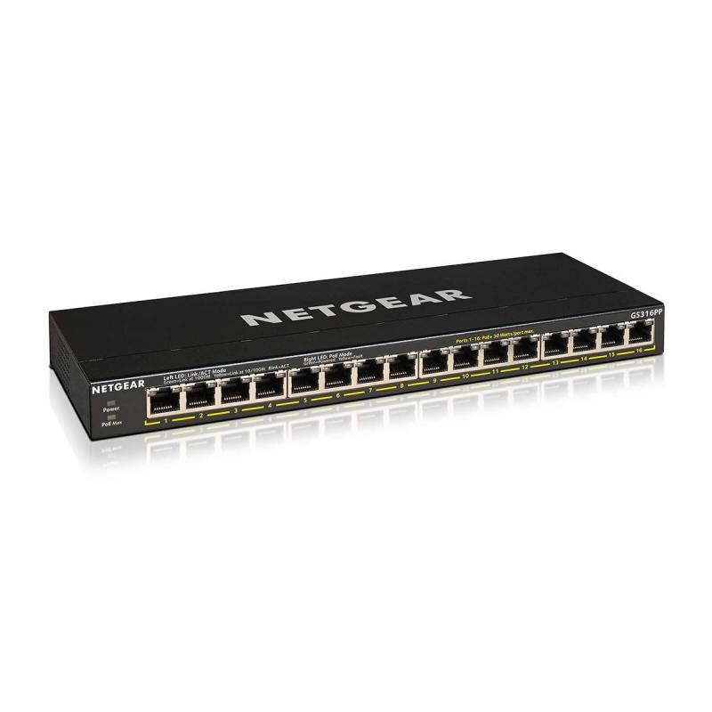 サイバー空間歯車 NETGEAR スイッチングこしき 16界面 1G PoE+ (183W) 金属元素筐体 静音気違い受け答え 製造会社 アンマネージスイッチ GS316PP-100AJS