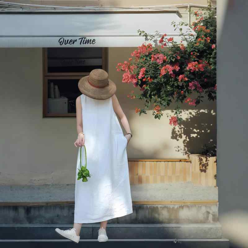 衣裳 レディース 春夏 ノースリーブ ロング丈 ミモレ丈 A伝達ルート 麻 リネン 麻 無地 ゆったり Vのど首 体型取りまかなう 細押し出し 冷やりとした 薄っぺら 自然的 普段使い走り 心地好い 成年者 雅びやか お出かけ
