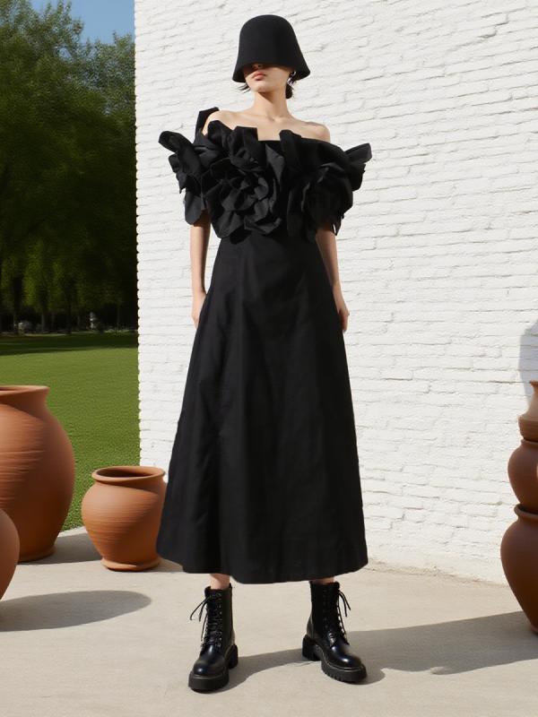 衣裳 レディース 春 ロング マキシ丈 オフショルダー 立体花 お花動機 酉の方角シェイプ A伝達ルート 太陽面爆発 御機嫌酉の方角 お呼ばれ 会う約束 溜まり場 砂浜 海 旅する 女子らしい 雅びやか 清楚