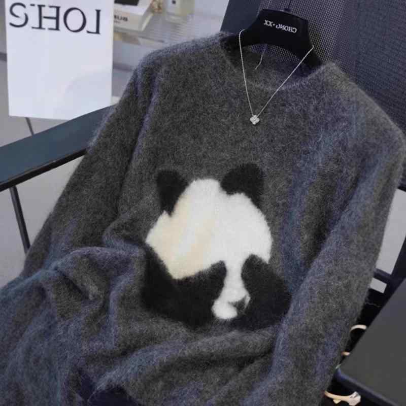 編み物 プルオーバー レディース 秋冬 カシミール 絨毛 刺・墸 ジャイアントパンダ 濫りがわしい ゆったり 落っこちる肩肉 丸首 ラウンドのど首 ティーシャツ トップス 長袖 朦々たる 生あたたかい 防寒 防寒打つ手 着痩せ