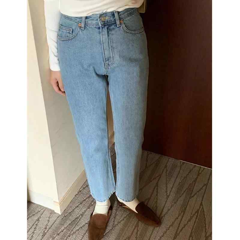 ジーンズ レディース デニムパンツ ジーパン ボトムス ズボン ハイウエスト 美脚 脚長 細見え ストレート 定番 着回し 浅め ブルー 青 ライトブルー 春夏 カジュアル デイリー 普段使い 通勤 通学 おしゃれ｜ワンダーデポ