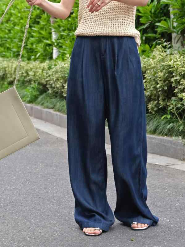 デニムパンツ レディース ジーパン ジーンズ テンセル デニム ロングパンツ ボトムス ズボン サマーデニム 軽量 薄手 柔らか 涼しい 通気性 落ち感 ドレープ ゆったり 体型カバー カジュアル 爽やか 美脚｜ワンダーデポ
