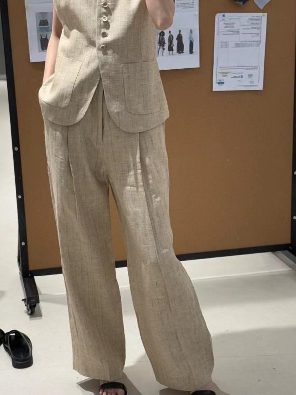 パンツ レディース ワイドパンツ ロングパンツ リネン ハイウエスト レトロ ブラウン 落ち感 着痩せ 春夏 普段使い カジュアル きれいめ 無地 シンプル 快適 通気性 涼しい|ワンダーデポ