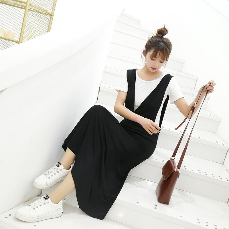 ワンピース レディース 春夏 サロペット ロング丈 Vネック 黒 韓国風 セクシー 定番 ゆったり オーバーサイズ 大きいサイズ マキシ丈 きれいめ 体型カバー シンプル レイヤード 大人カジュアル 通勤 通学 旅行 リゾート お出かけ デート｜ワンダーデポ