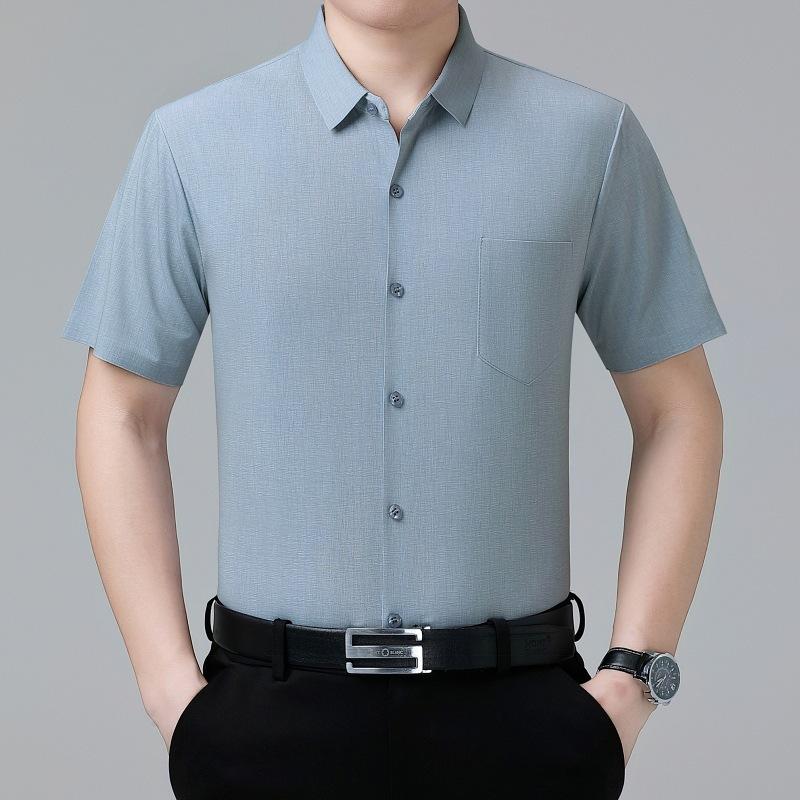 シャツ メンズ 半袖 薄手 ビジネス カジュアル 翻領 快適 おしゃれ 中年 男性用 トップス 夏物 無地 シンプル 普段使い｜ワンダーデポ