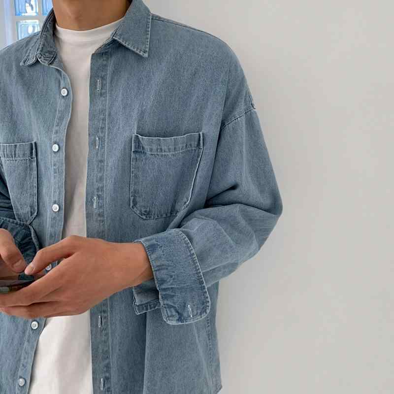 デニムシャツ メンズ 長袖 トップス ジャケット 春秋 ゆったり カジュアル レトロ ビンテージ風 軽い 羽織り ブルー｜ワンダーデポ