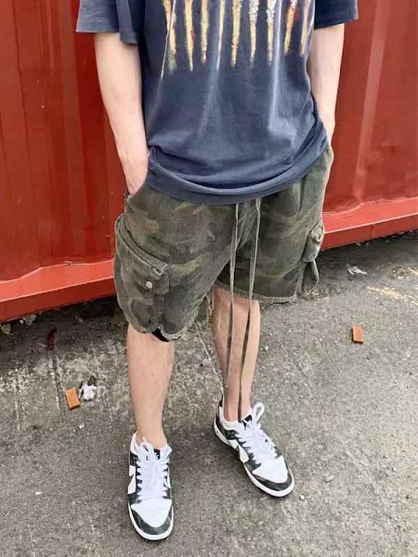 ショートパンツ メンズ ヴィンテージ風 アメリカン ストリート系 迷彩 ダメージ加工 メッシュ カーゴパンツ 五分丈 アメカジ カジュアル アウトドア｜ワンダーデポ