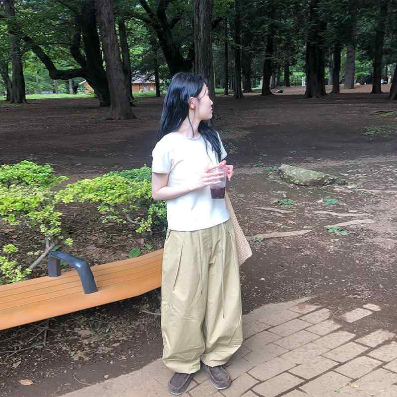 パンツ レディース 春夏用 抽? 高腰 ゆったりデザイン ラフ スタイル｜ワンダーデポ