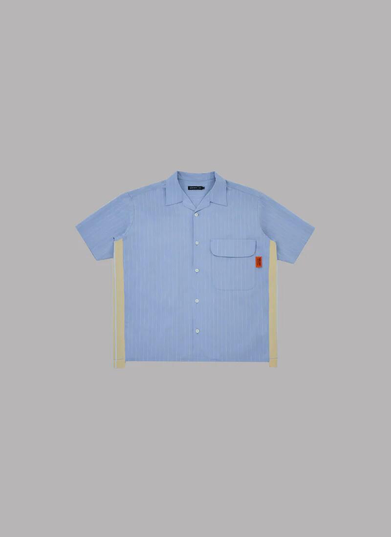 【置き目取りまわし店売りわたす品】ALWAYS OUT OF STOCK SIDE STRIPE OPEN COLLAR LINEN SHIRT-SAX