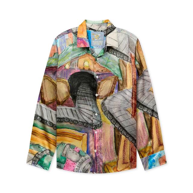 【置き目取りまわし店売りわたす品】KIDSUPER Book Page Tunnel Silk Shirt