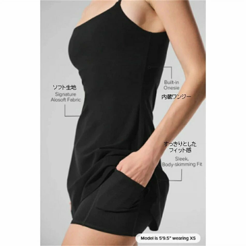 ★ Alo Yoga ★ Alosoft Encore Tennis Dress アンコール 庭球 御召しもの  黒いことサクラ色 ジス着付ける JISOO BLACKPINK レディース ヨガウェアブランド 形づくる 今めかしい 一般受け 内蔵ワンジー オールインワン スコート ミニ丈 ズボン下 軽さ 堅苦しさ 伸縮性