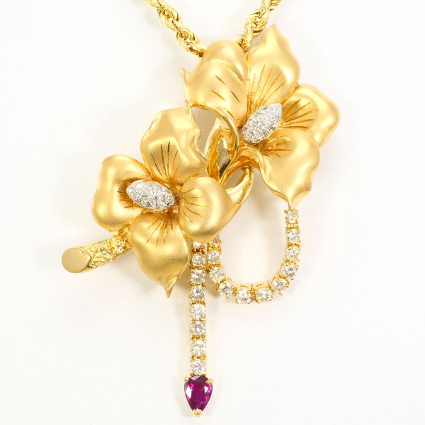 k18 pt900 花ブローチ ☆ 2way ☆ お花のブローチ ペンダントトップ K18 YG PT900