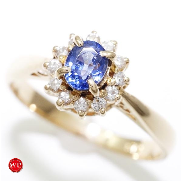 Wonder Price: K18 18-karat gold YG yellow Goldring 8 sapphire diamond used jewelry★★ | Rakuten ...