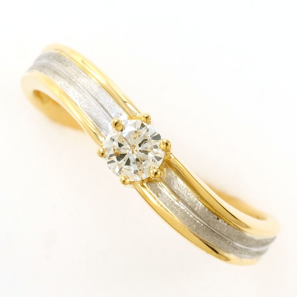 PT900 プラチナ K18YG リング 指輪 17号 ダイヤ 約0.2ct 鑑別書 総重量約3.9g ジュエリー 中古 送料無料 新品同様 【中古】 ギフトラッピング無料|ワンダープライス 店