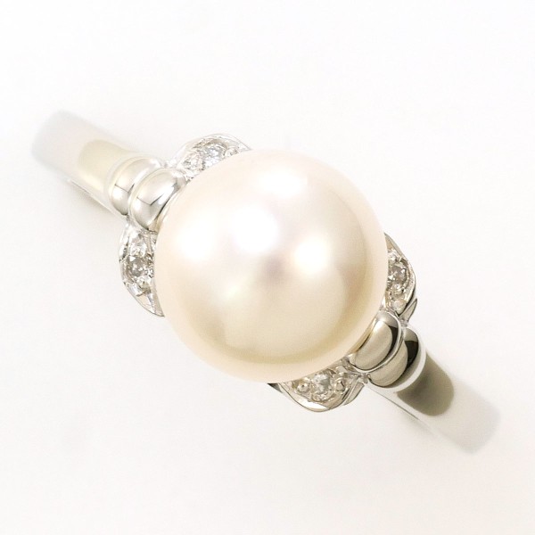 PT900 プラチナ リング 指輪 14号 パール(真珠) 約8mm ダイヤ 総重量約4.2g ジュエリー 中古 送料無料 新品同様 【中古】 ギフトラッピング無料｜ワンダープライス　店