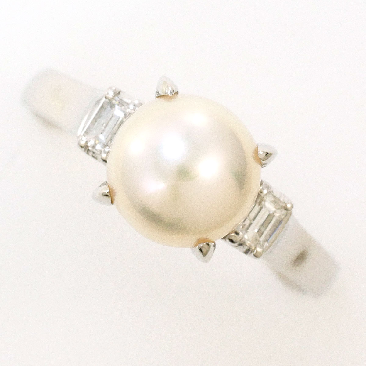 PT900/プラチナ リング・指輪 17号 パール ダイヤ 0.14ct 総重量約4.8g ジュエリー 送料無料 新品同様 【中古】 ギフトラッピング無料|ワンダープライス 店