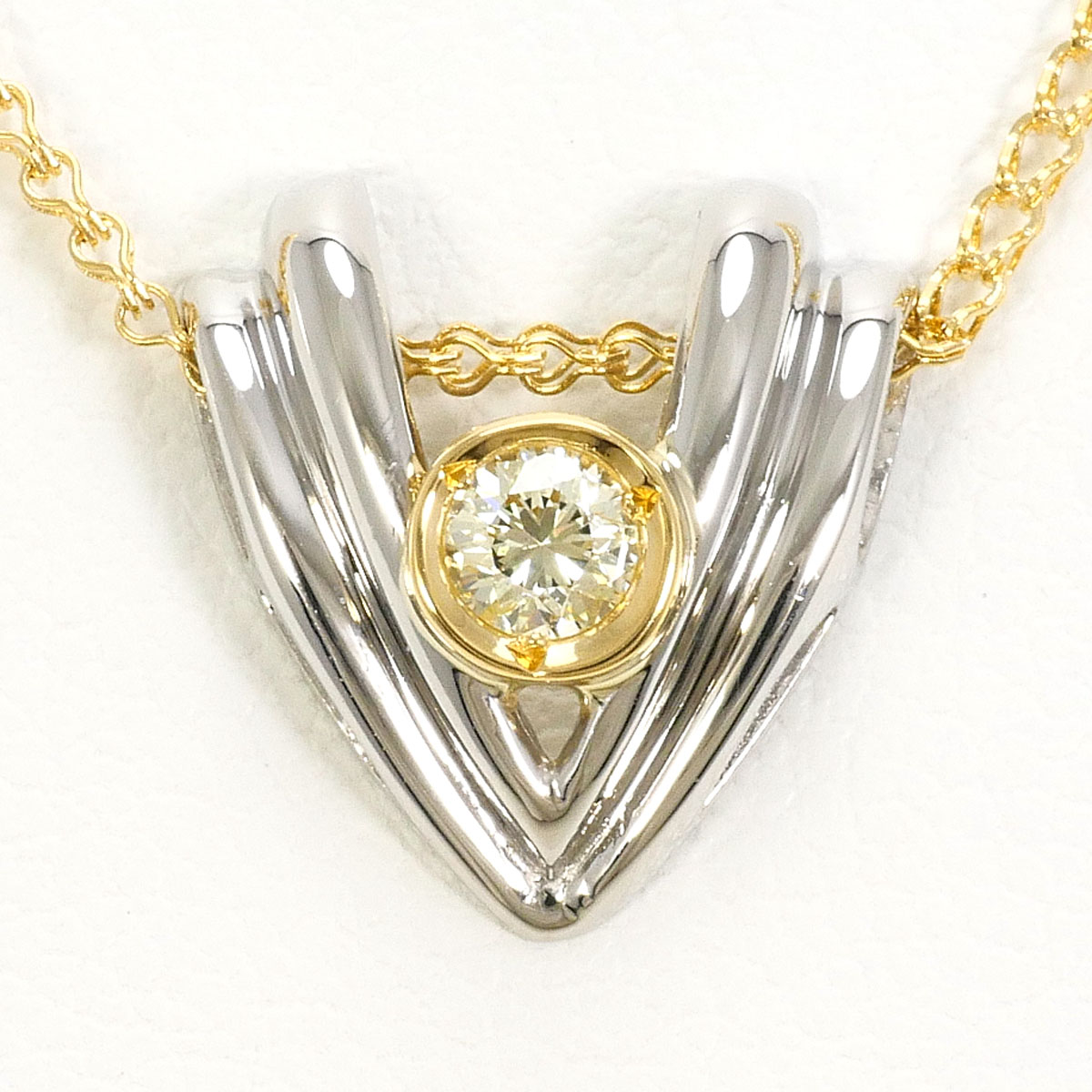 PT900/プラチナ K18YG ネックレス イエローダイヤモンド 0.10ct 約40cm 総重量約2.8g ジュエリー 送料無料 新品同様 【中古】 ギフトラッピング無料