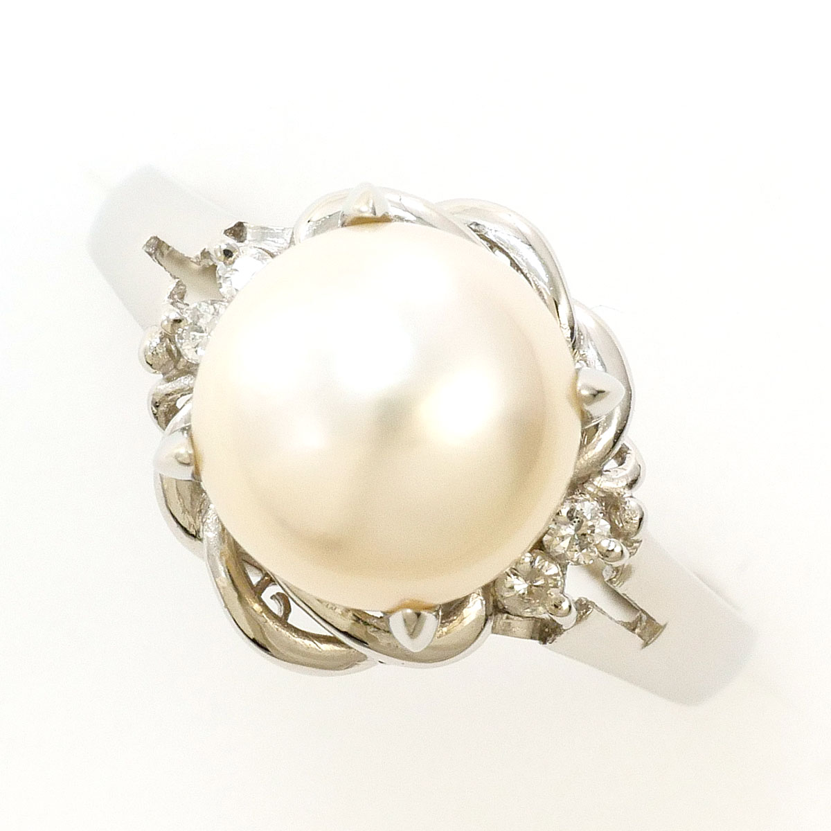 PT900/プラチナ リング・指輪 11号 パール ダイヤ 0.05ct 総重量約4.9g ジュエリー 送料無料 新品同様 【中古】 ギフトラッピング無料|ワンダープライス 店