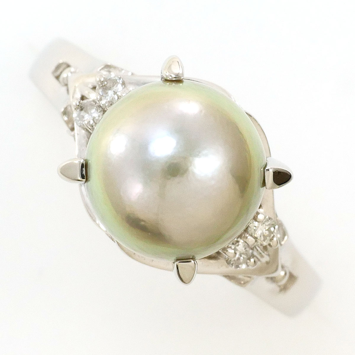 PT900/プラチナ リング・指輪 9号 パール ダイヤ 0.05ct 総重量約4.8g ジュエリー 送料無料 新品同様 【中古】 ギフトラッピング無料｜ワンダープライス　店