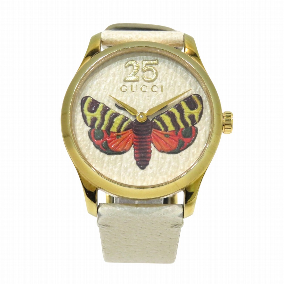グッチ GUCCI 腕時計 Gタイムレス 総重量約49.5g GP 本革 クオーツ アイボリー文字盤 YA1264062 送料無料 【中古】