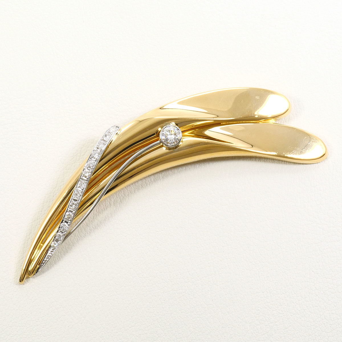PT850/プラチナ K18YG ブローチ ダイヤ 0.25ct ダイヤ 0.24ct 鑑別書 総重量約8.0g ジュエリー 送料無料 新品同様 【中古】 ギフトラッピング無料