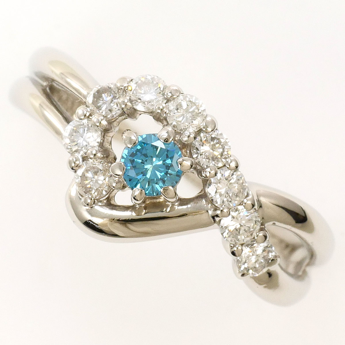 PT900/プラチナ リング・指輪 12号 ブルーダイヤ 0.14ct ダイヤ 0.36 ct 鑑別書 総重量約4.8g ジュエリー 送料無料 新品同様 【中古】 ギフトラッピング無料