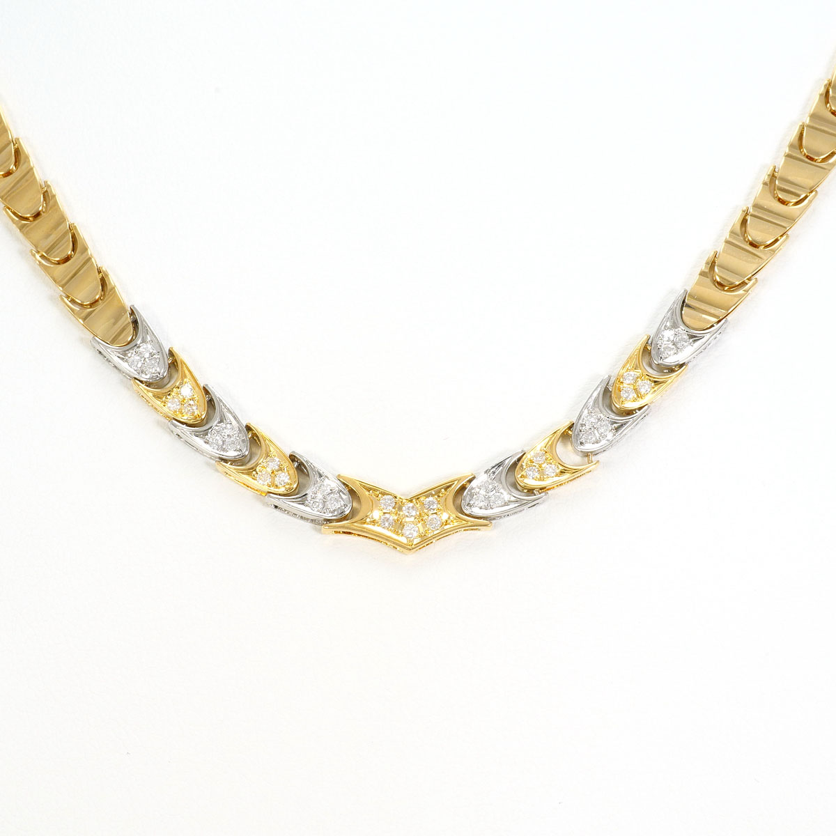 PT850/プラチナ K18YG ネックレス ダイヤ 0.40ct カード鑑別書 約42cm 総重量約33.0g ジュエリー 送料無料 新品同様 【中古】 ギフトラッピング無料|ワンダープライス 店