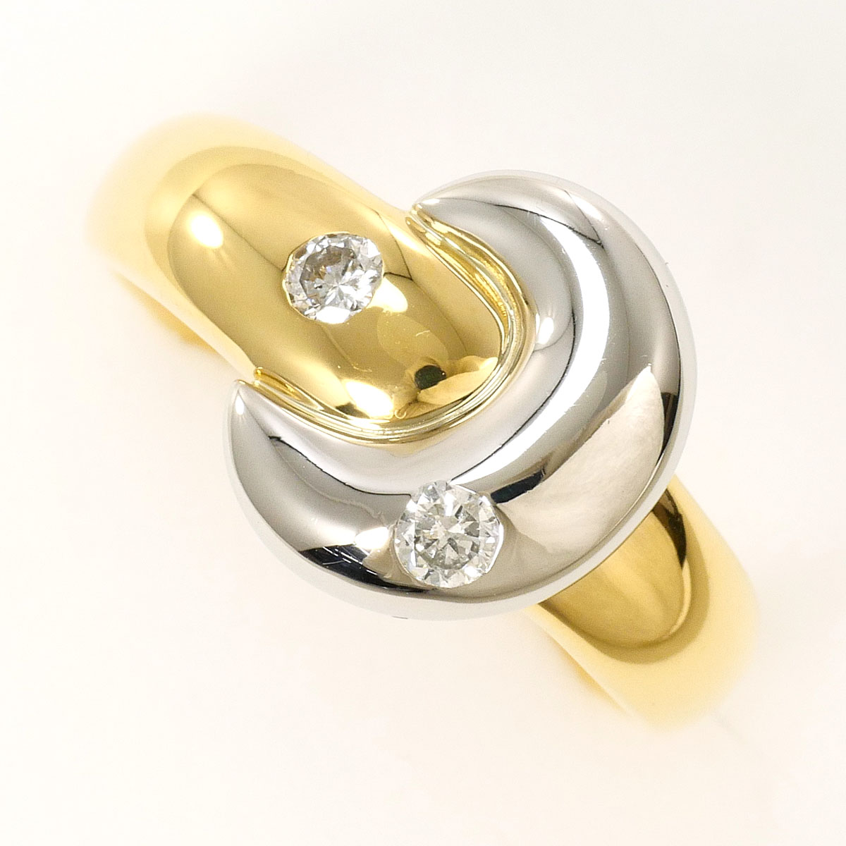 PT850/プラチナ K18YG リング・指輪 11.5号 ダイヤ 0.12ct カード鑑別書 総重量約6.4g ジュエリー 送料無料 新品同様 【中古】 ギフトラッピング無料