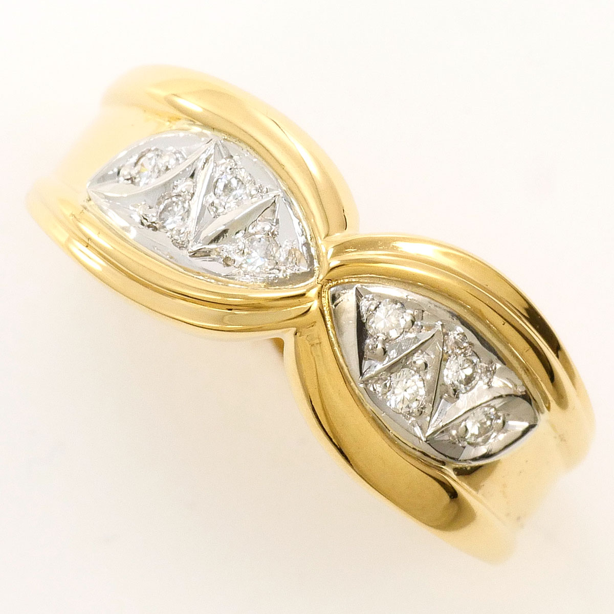 PT900/プラチナ K18YG リング・指輪 13号 ダイヤ 0.08ct カード鑑別書 総重量約5.1g ジュエリー 送料無料 新品同様 【中古】 ギフトラッピング無料