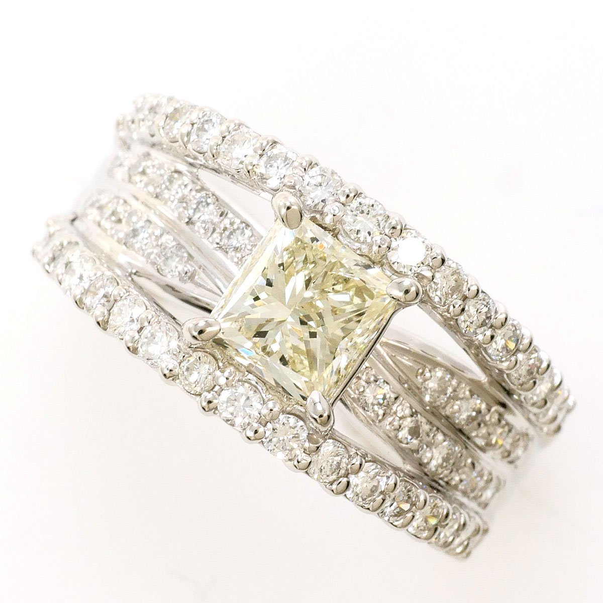 PT900/プラチナ リング・指輪 11.5号 イエローダイヤモンド 1.007ct ダイヤ 0.70ct VS2 鑑定書 総重量約9.6g ジュエリー 送料無料 新品同様 【中古】 ギフトラッピング無料