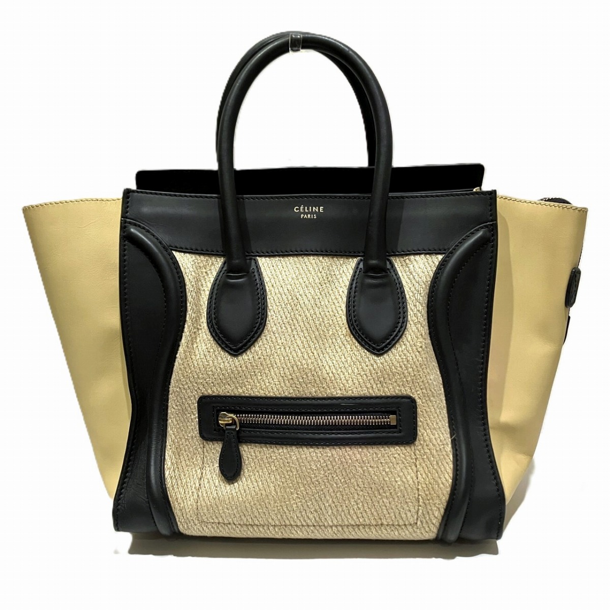 セリーヌ CELINE ハンドバッグ ミニショッパー ラゲージ レザー 麻・リネン 165212 送料無料 【中古】|ワンダープライス 店
