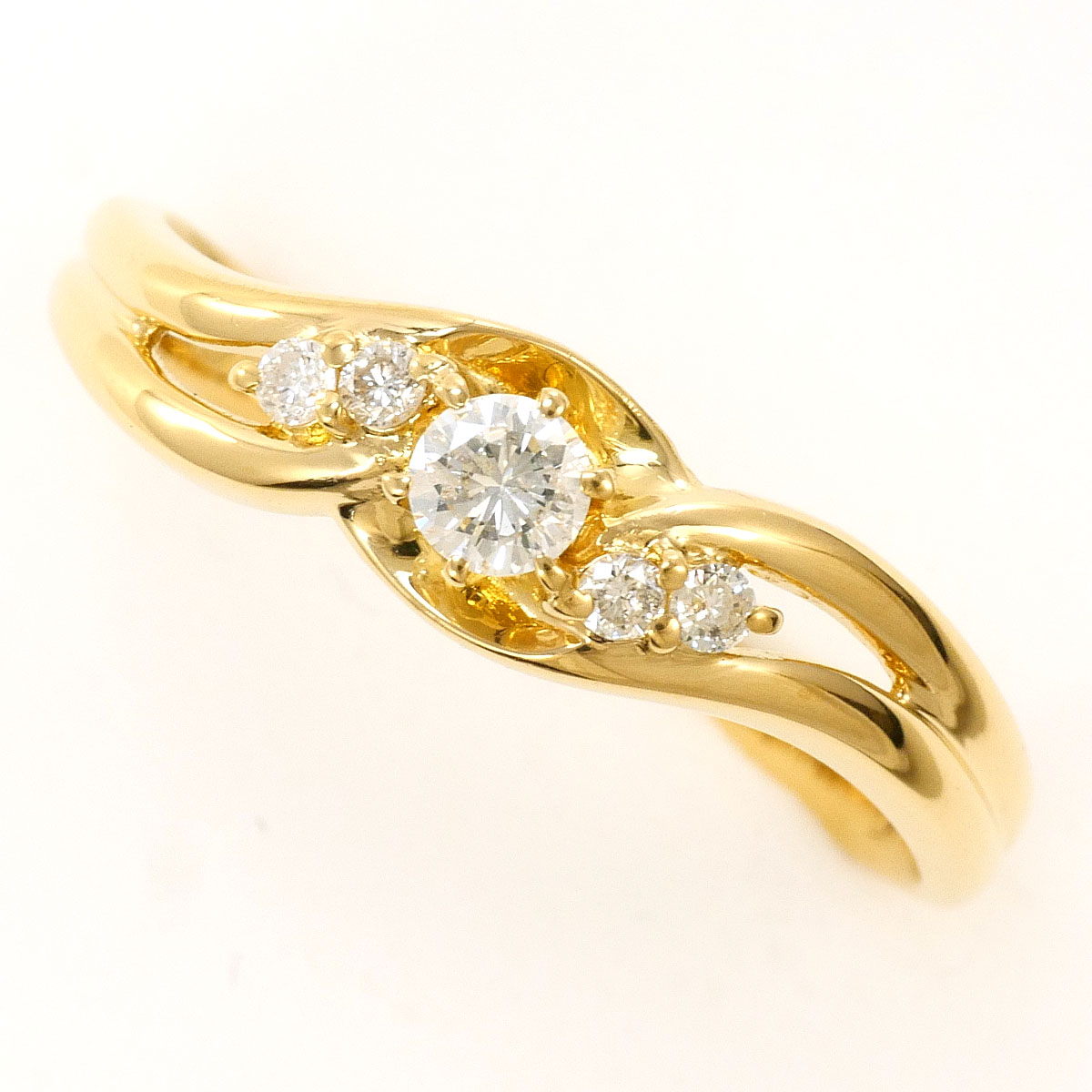 K18YG リング・指輪 14.5号 ダイヤ 0.19 ct 総重量約2.2g ジュエリー 送料無料 【中古】 ギフトラッピング無料