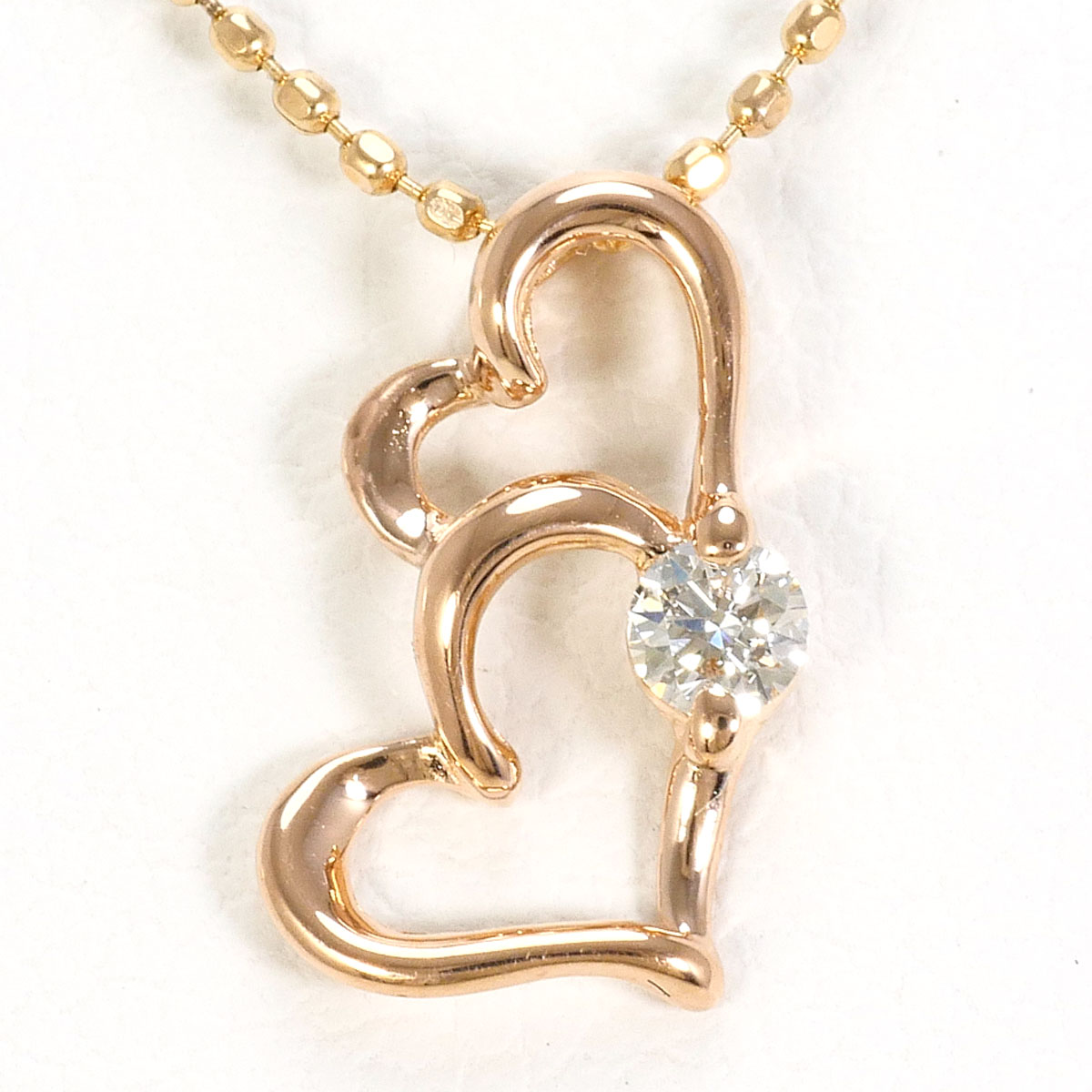 K14PG ネックレス ダイヤ 0.06ct 約40cm 総重量約1.4g ジュエリー 送料無料 新品同様 【中古】 ギフトラッピング無料｜ワンダープライス　店
