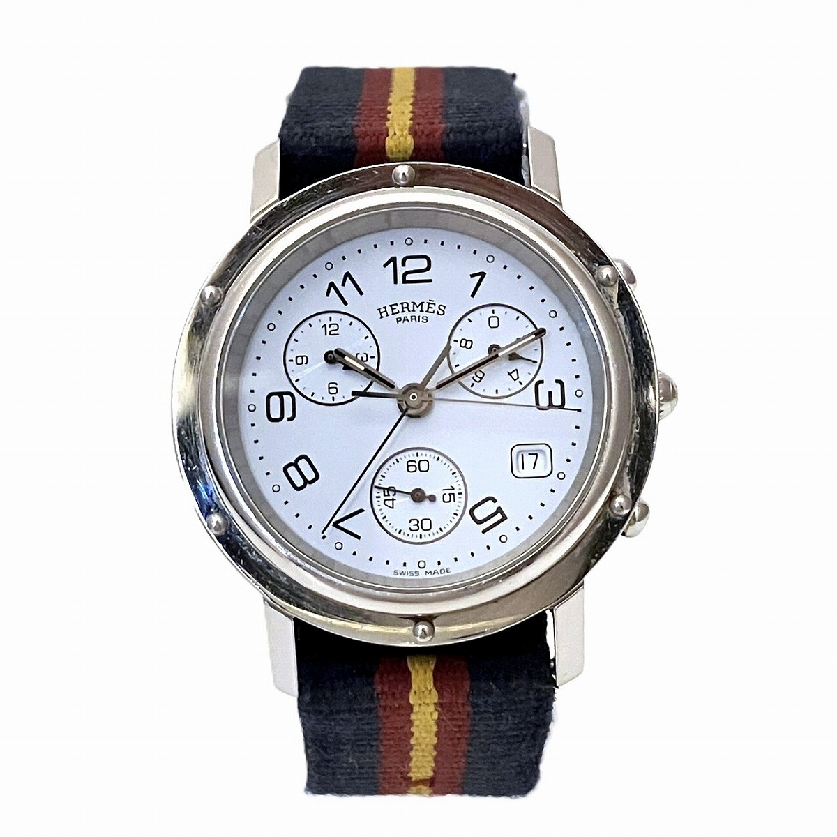 エルメス HERMES 腕時計 クリッパー 総重量約57.4g SS クオーツ ホワイト文字盤 CL1.910 送料無料 【中古】