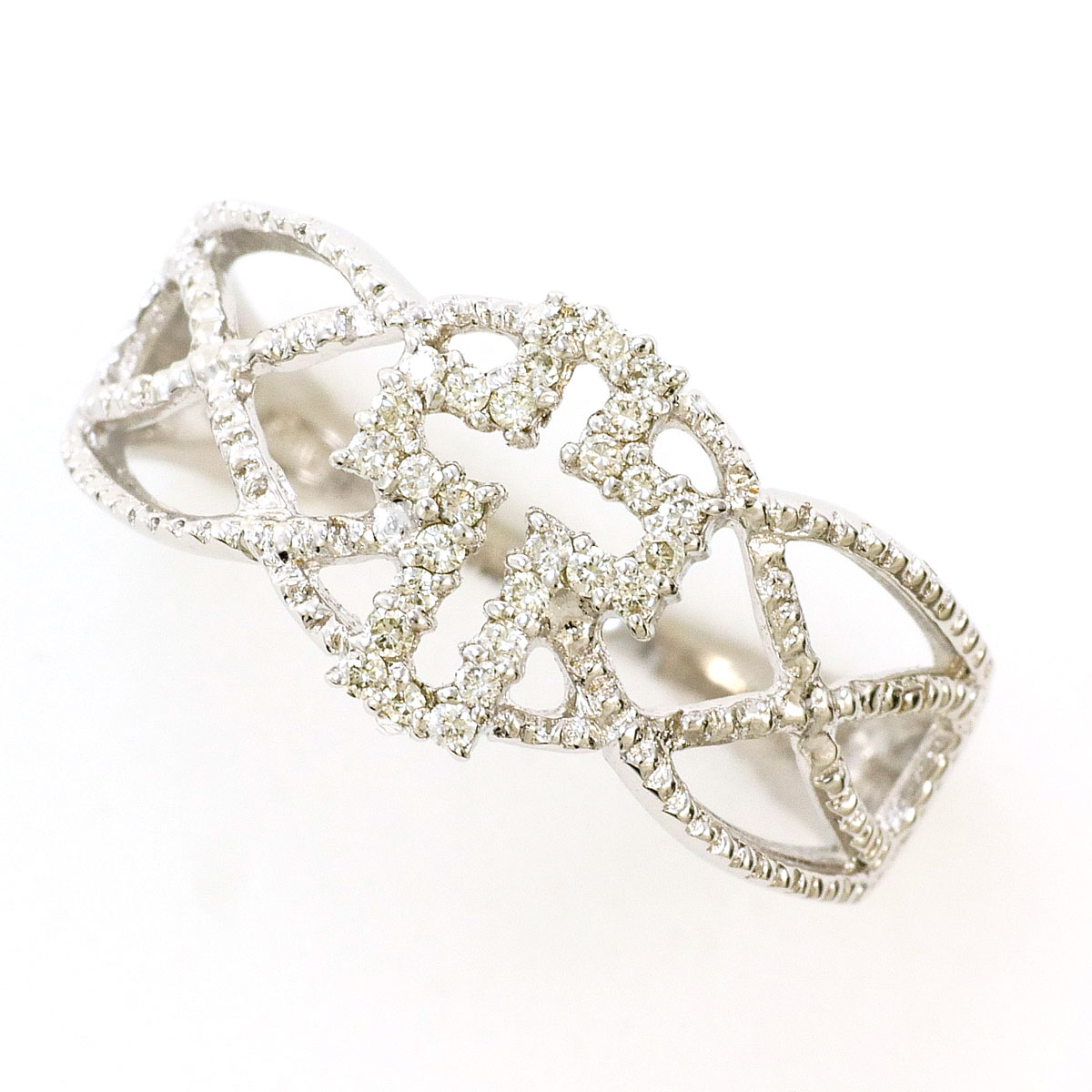 K18WG リング・指輪 12号 ダイヤ 0.10 ct 総重量約2.7g ジュエリー 送料無料 新品同様 【中古】 ギフトラッピング無料|ワンダープライス 店