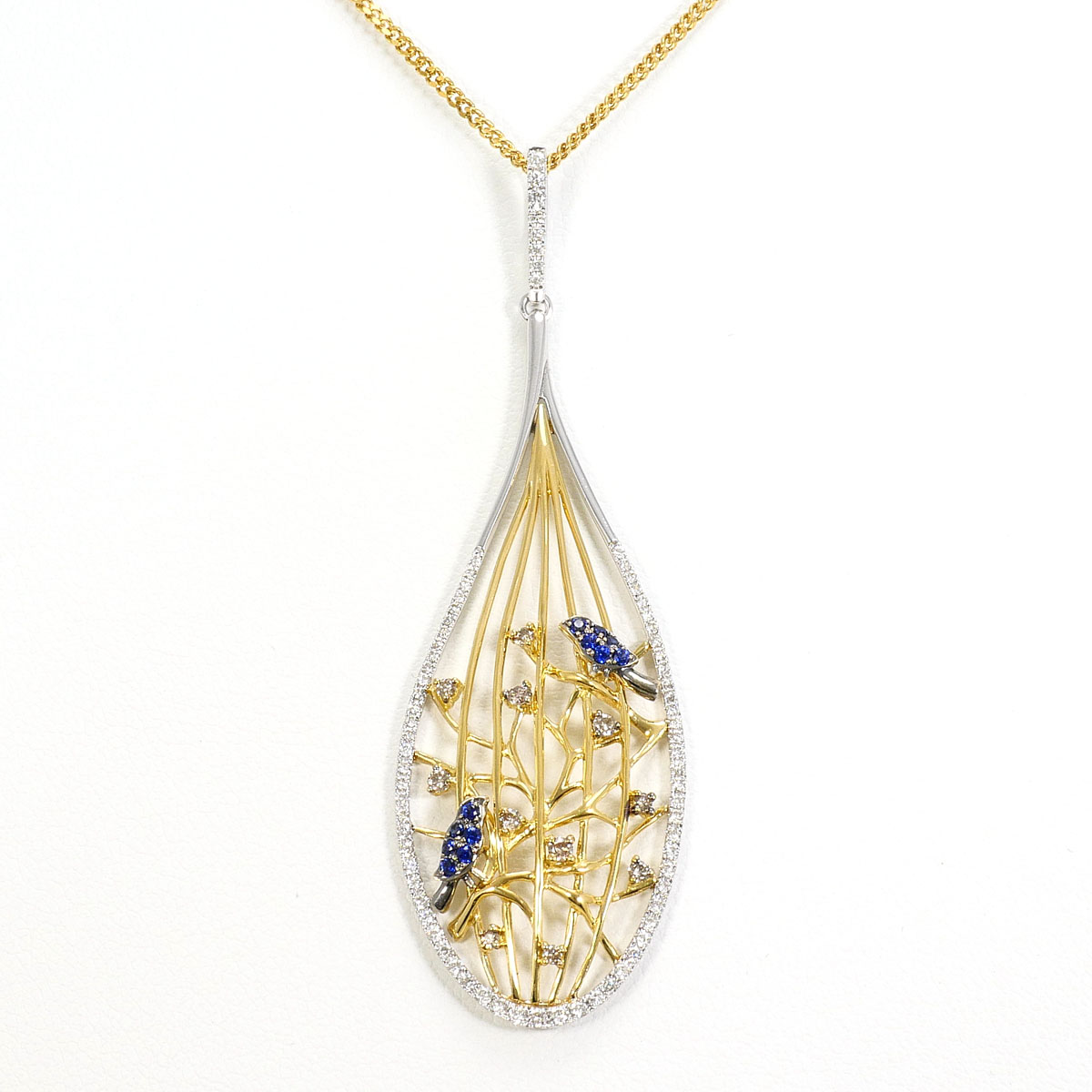 K18YGWG ネックレス 合成サファイア 0.11ct ダイヤ 0.50ct 約40cm 総重量約6.7g ジュエリー 送料無料 新品同様 【中古】 ギフトラッピング無料