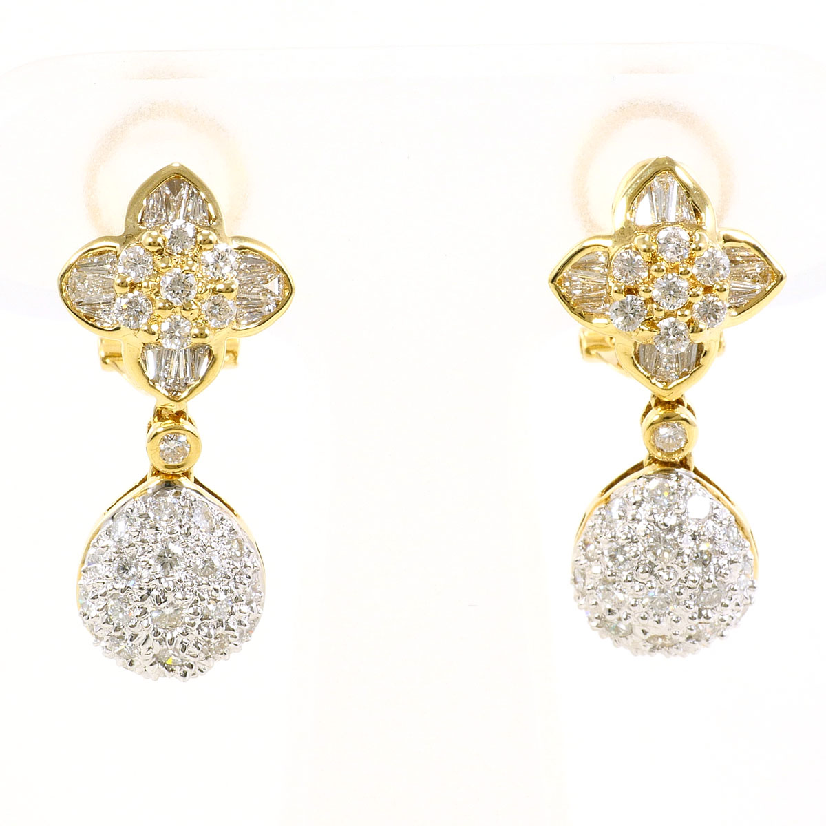 K18YGWG ピアス ダイヤ 1.00ct カード鑑別書 総重量約6.9g ジュエリー 送料無料 新品同様 【中古】 ギフトラッピング無料｜ワンダープライス　店