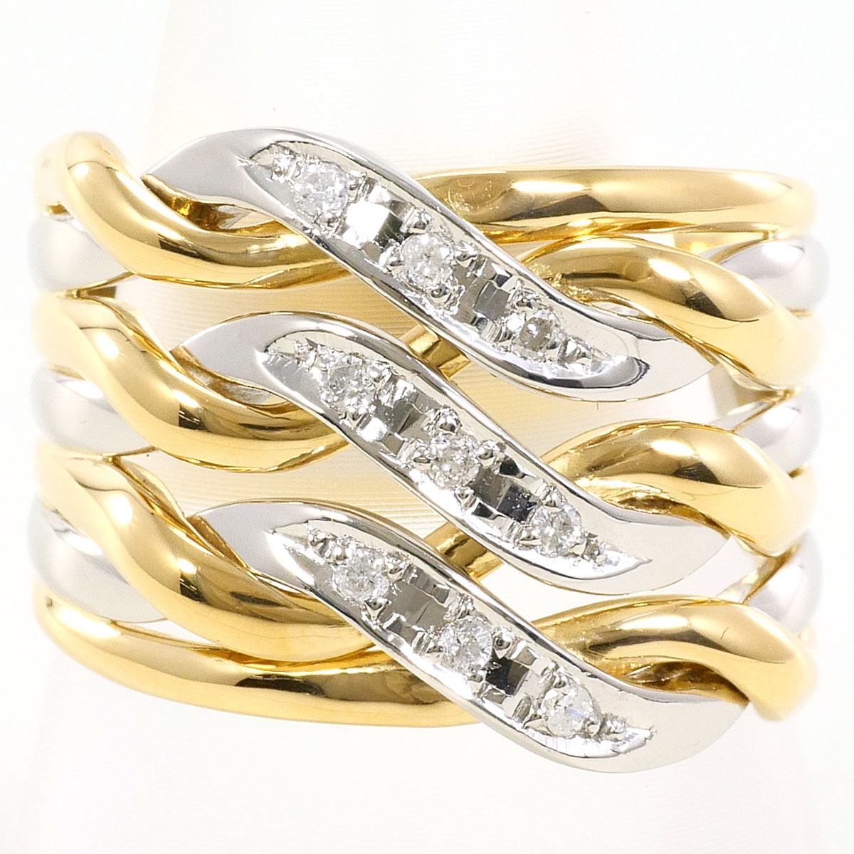 PT900/プラチナ K18YG リング・指輪 15.5号 ダイヤ 0.09ct カード鑑別書 総重量約11.6g ジュエリー 送料無料 新品同様 【中古】 ギフトラッピング無料