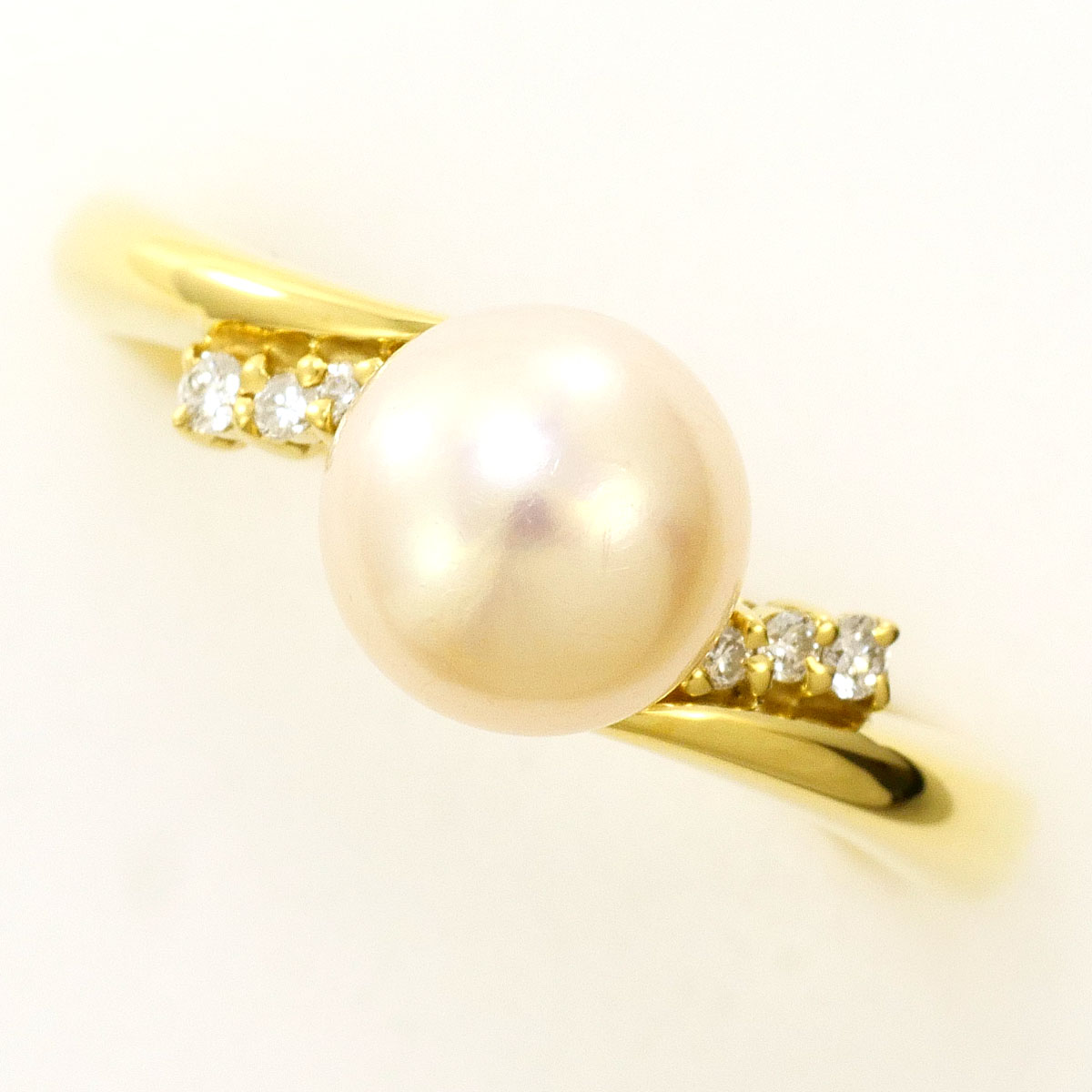 K18YG リング・指輪 11.5号 アコヤ真珠 ダイヤ 0.05ct カード鑑別書 総重量約4.0g ジュエリー 送料無料 新品同様 【中古】 ギフトラッピング無料