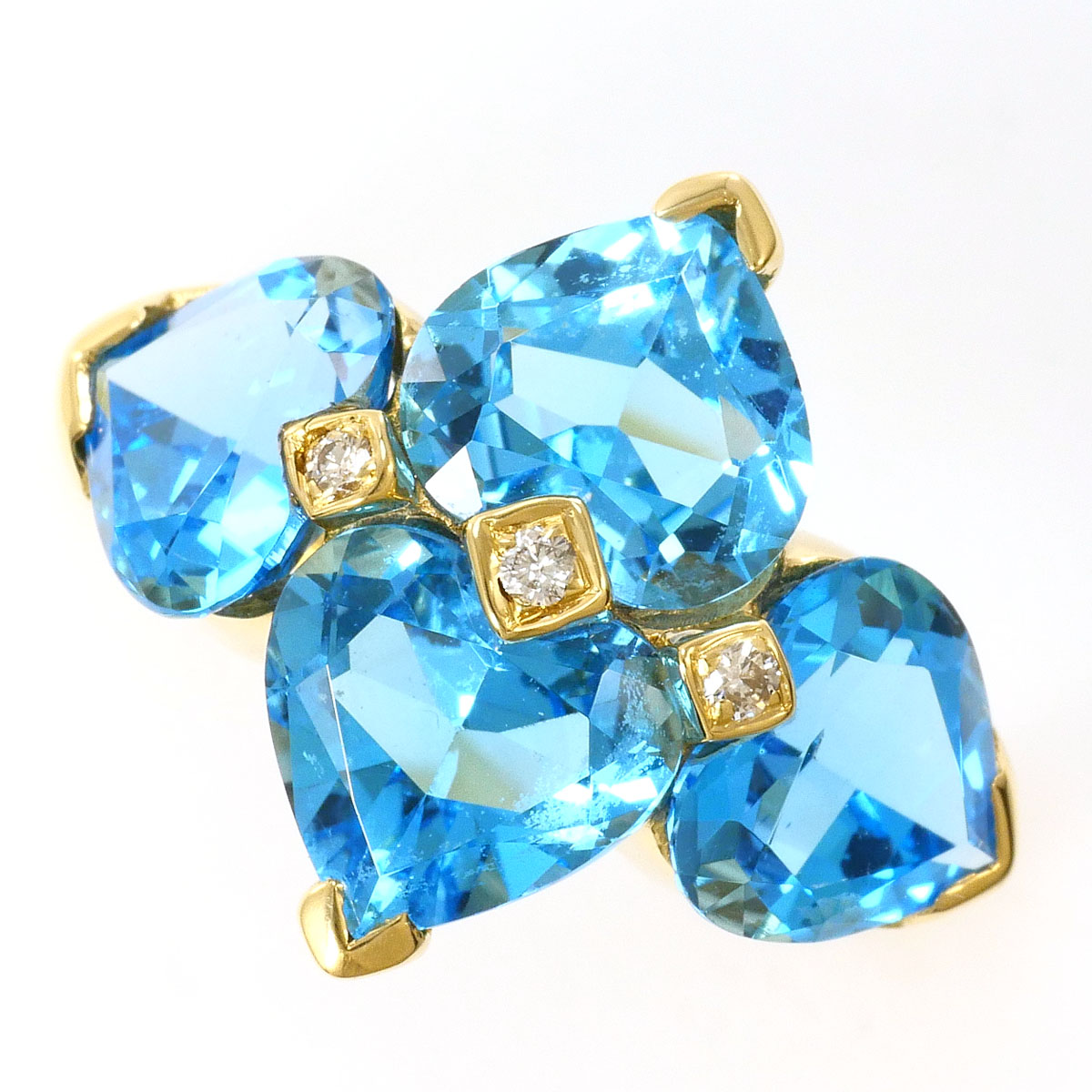K18YG リング・指輪 13.5号 ブルートパーズ 5.72ct ダイヤ 0.05ct カード鑑別書 総重量約6.4g ジュエリー 送料無料 新品同様 【中古】 ギフトラッピング無料