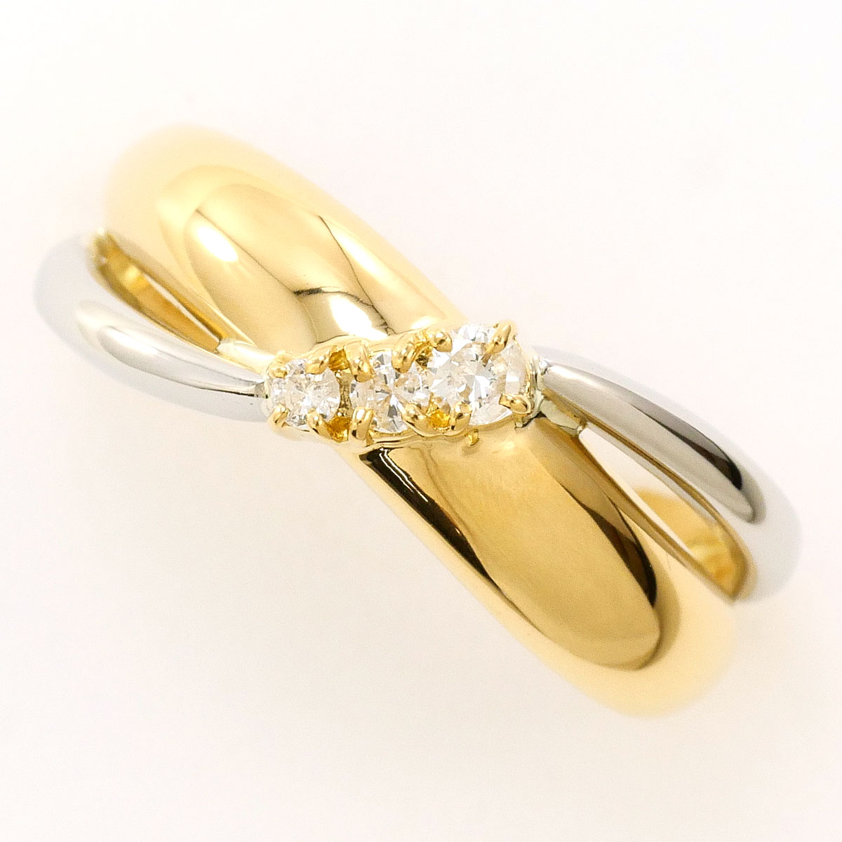 PT900/プラチナ K18YG リング・指輪 11.5号 ダイヤ 0.10ct 総重量約3.4g ジュエリー 送料無料 新品同様 【中古】 ギフトラッピング無料|ワンダープライス 店