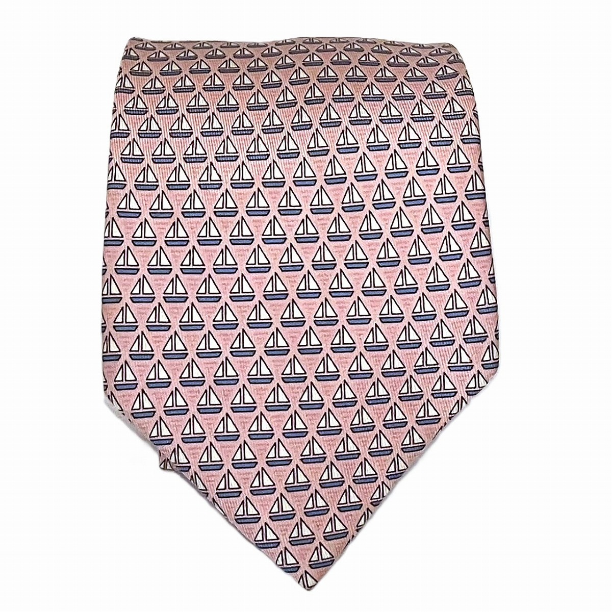 エルメス HERMES タイ レーシングヨット柄 地絹 貨物輸送無料 【中古】 メンズファッション-Tシャツ・カットソー-トップス