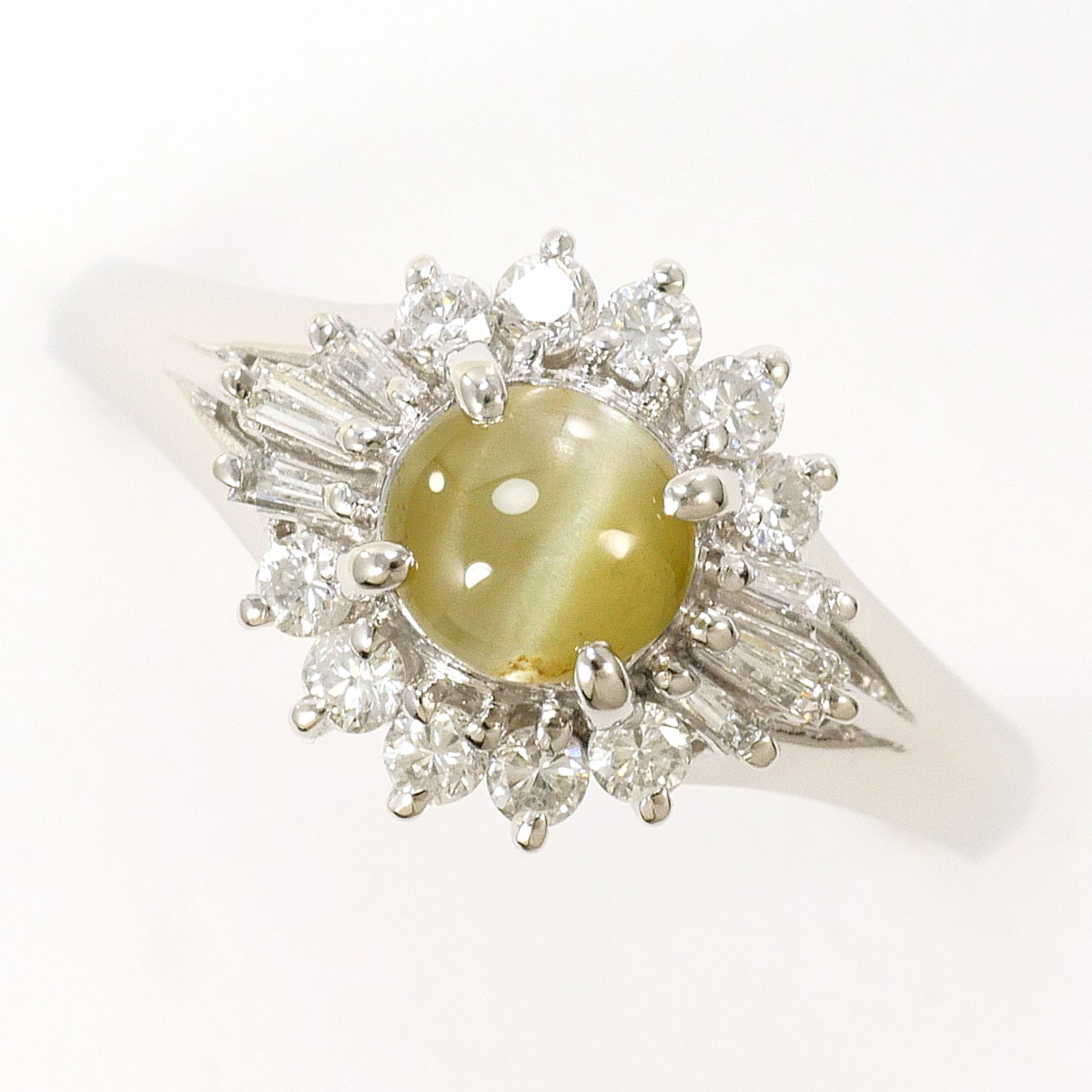 PT900/プラチナ リング・指輪 12号 クリソベリルキャッツアイ 0.68ct ダイヤ 0.29ct 総重量約4.0g ジュエリー 送料無料 新品同様 【中古】 ギフトラッピング無料|ワンダープライス 店