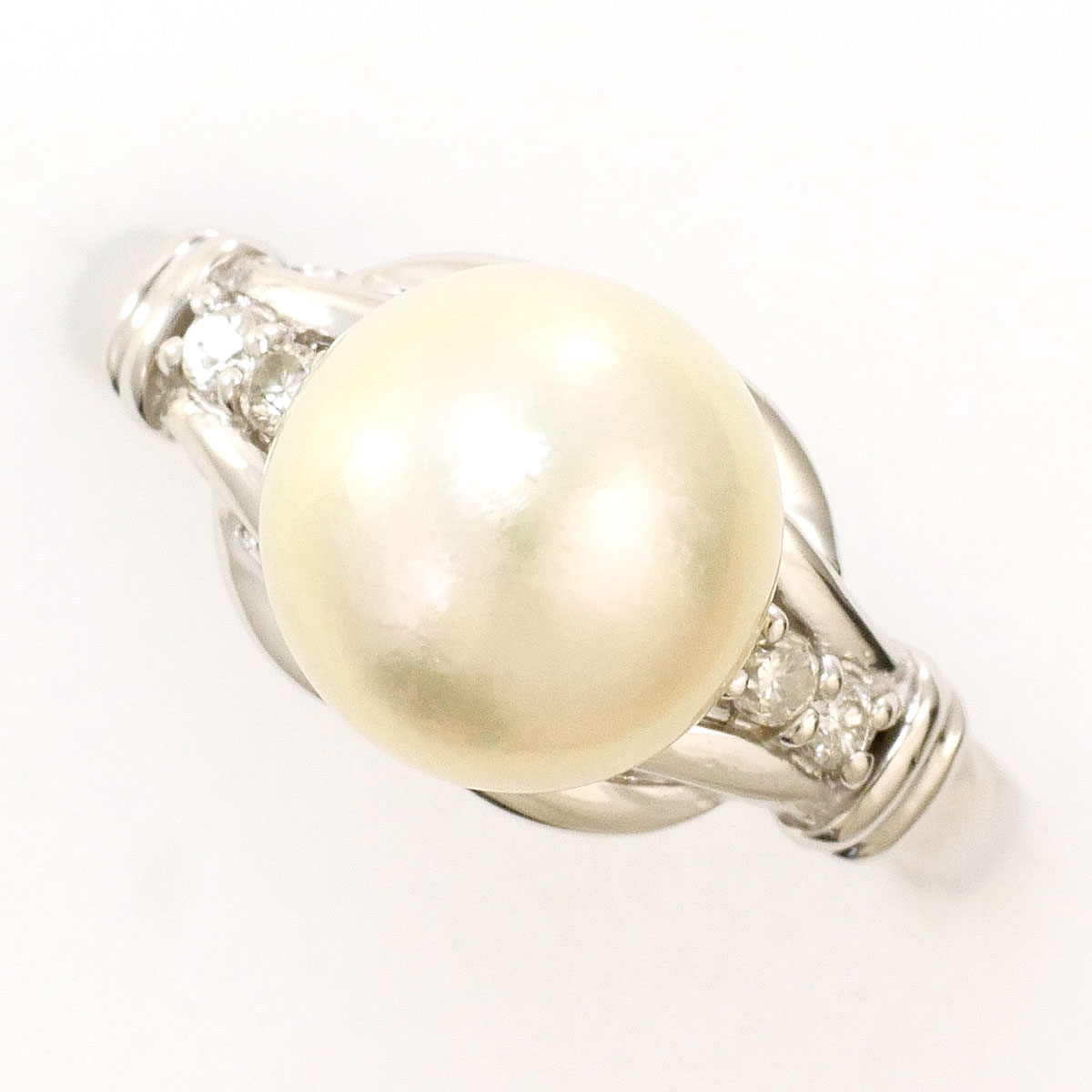PT900/プラチナ リング・指輪 16号 パール ダイヤ 0.08ct 総重量約4.8g ジュエリー 送料無料 新品同様 【中古】 ギフトラッピング無料｜ワンダープライス　店